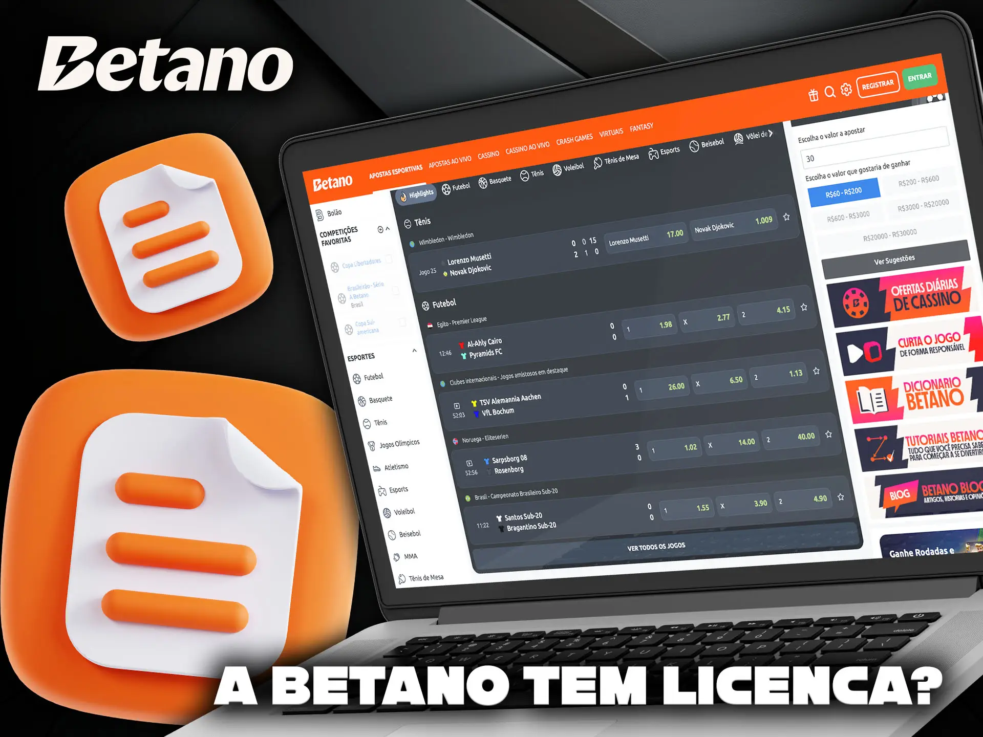 Informações de licença para a plataforma Betano.