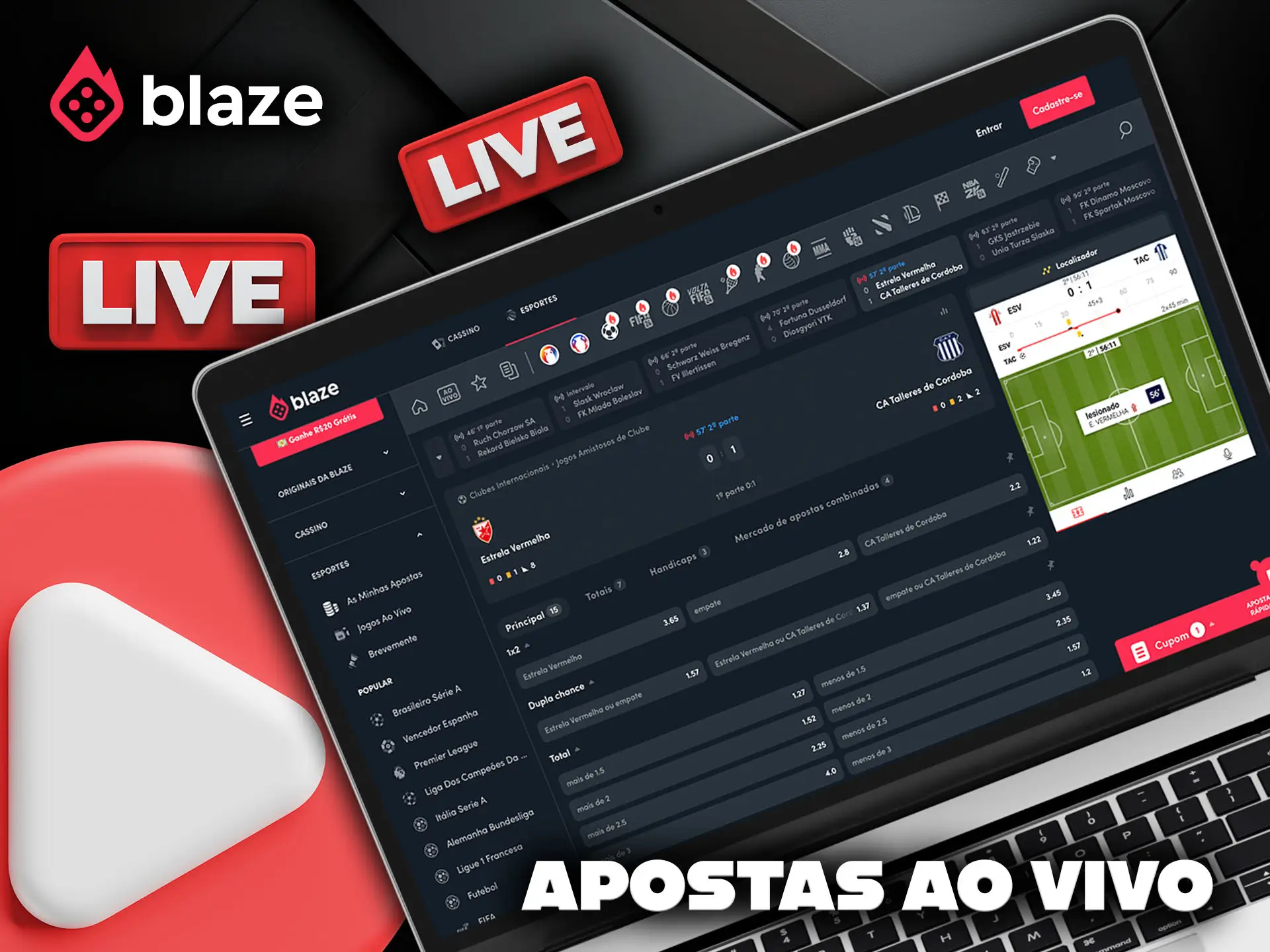 Apostas em tempo real no Blaze Casino.