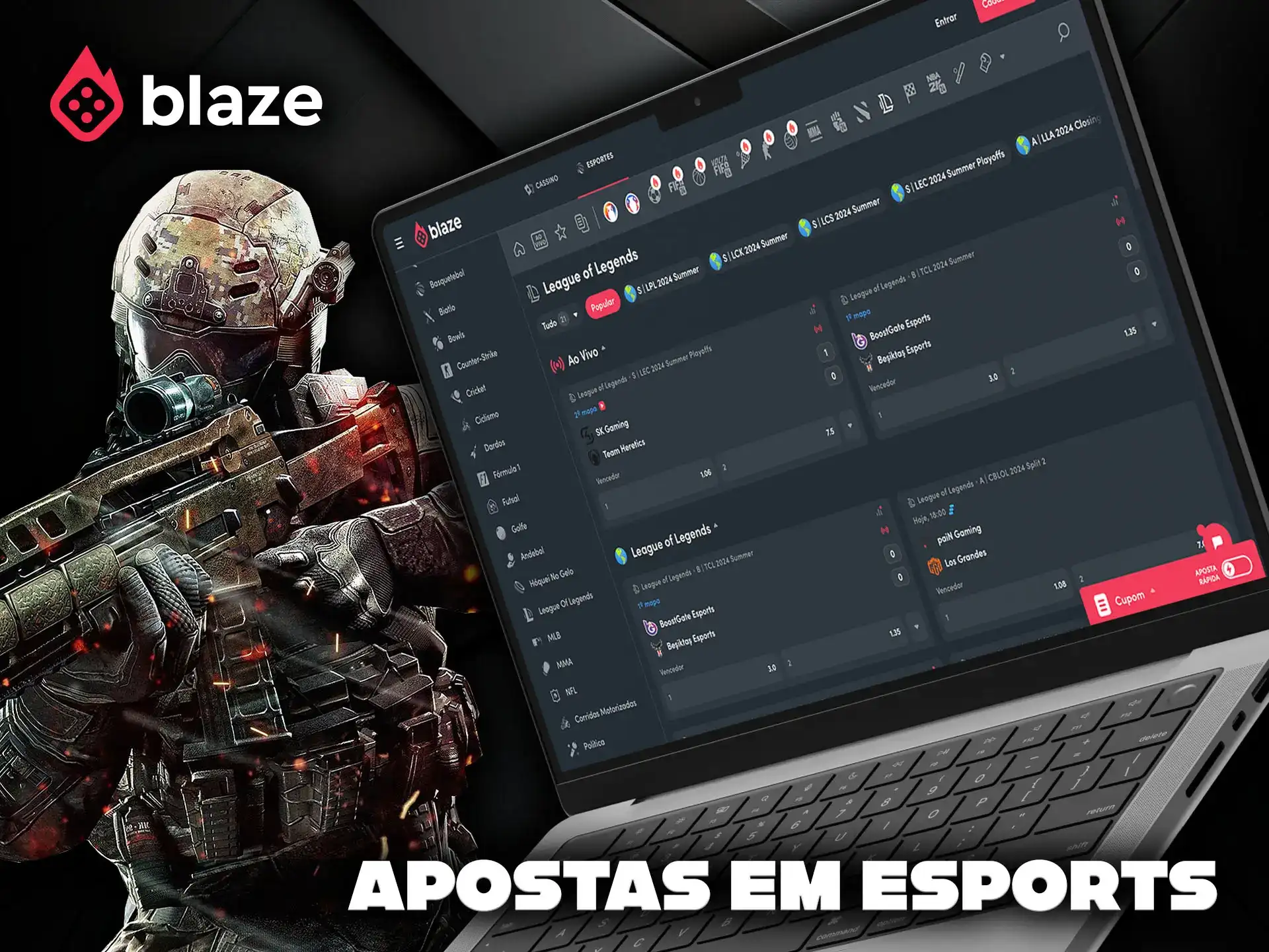 Experimente apostar em esportes eletrônicos na Blaze.