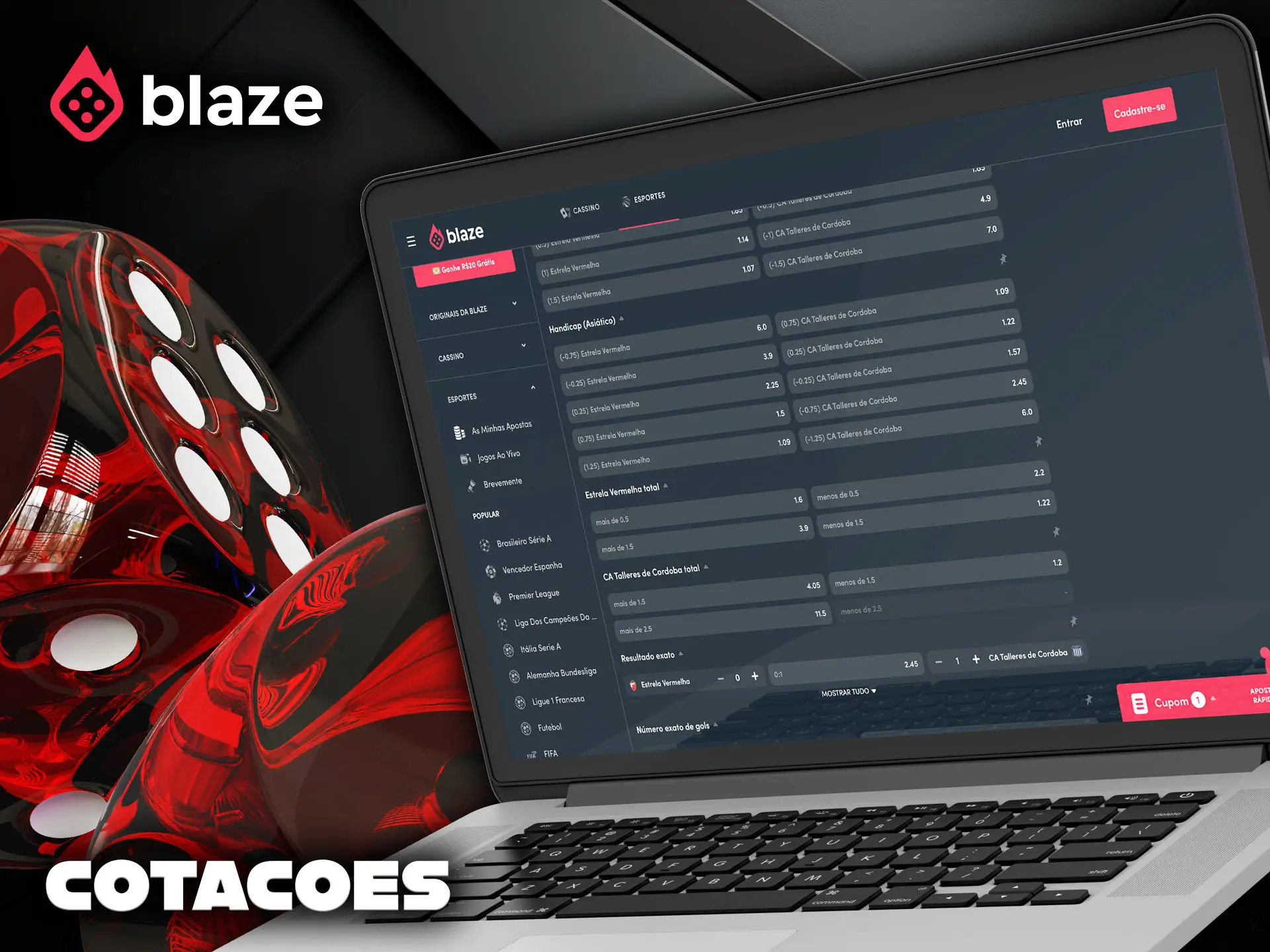 Diferentes tipos de cotações na plataforma Blaze.