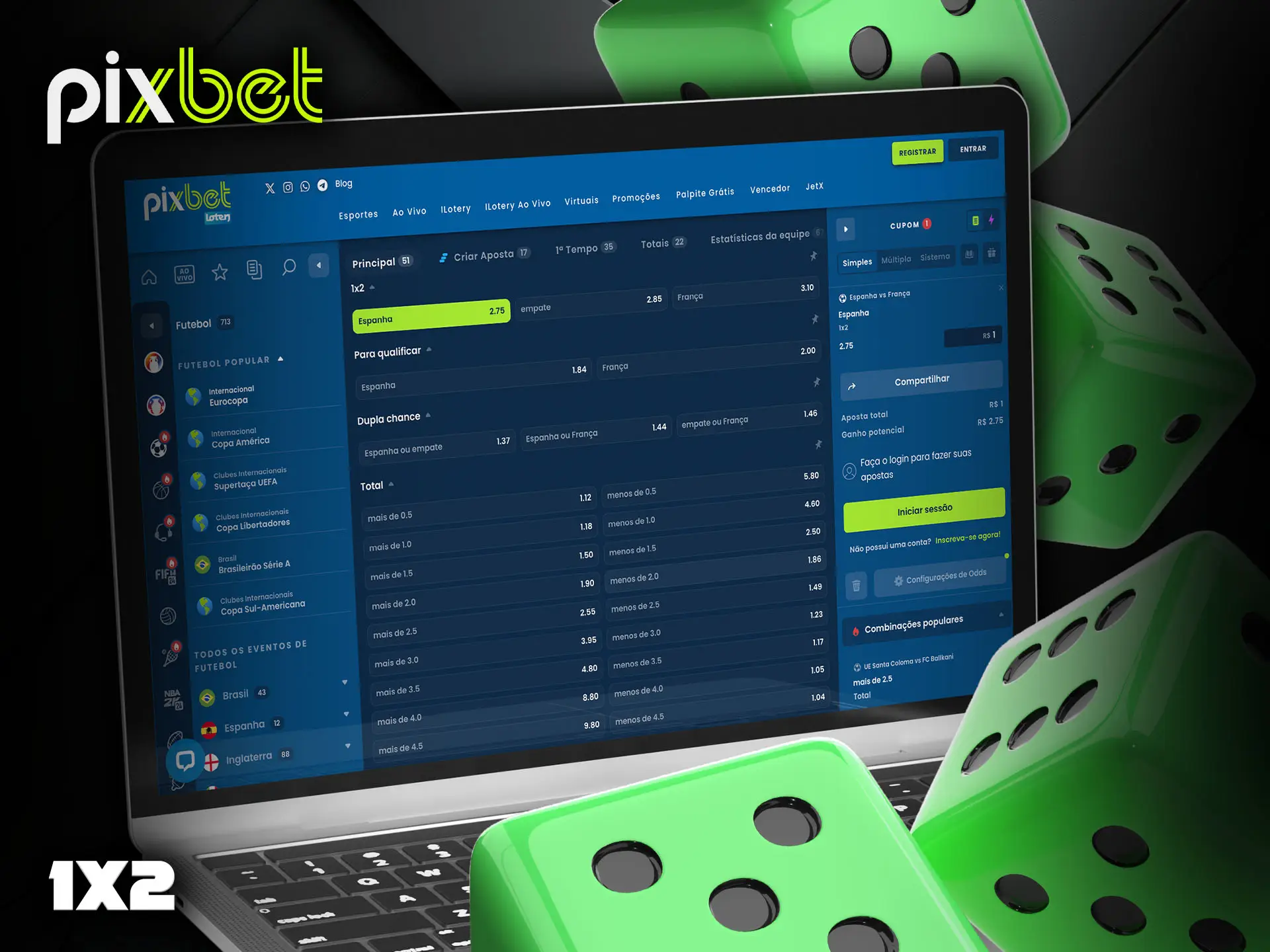 Previsões simples de resultados de partidas 1x2 na PixBet.