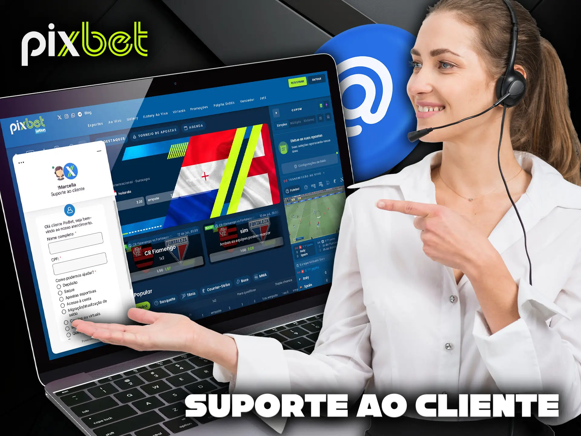 Atendimento e suporte ao cliente no PixBet Casino.