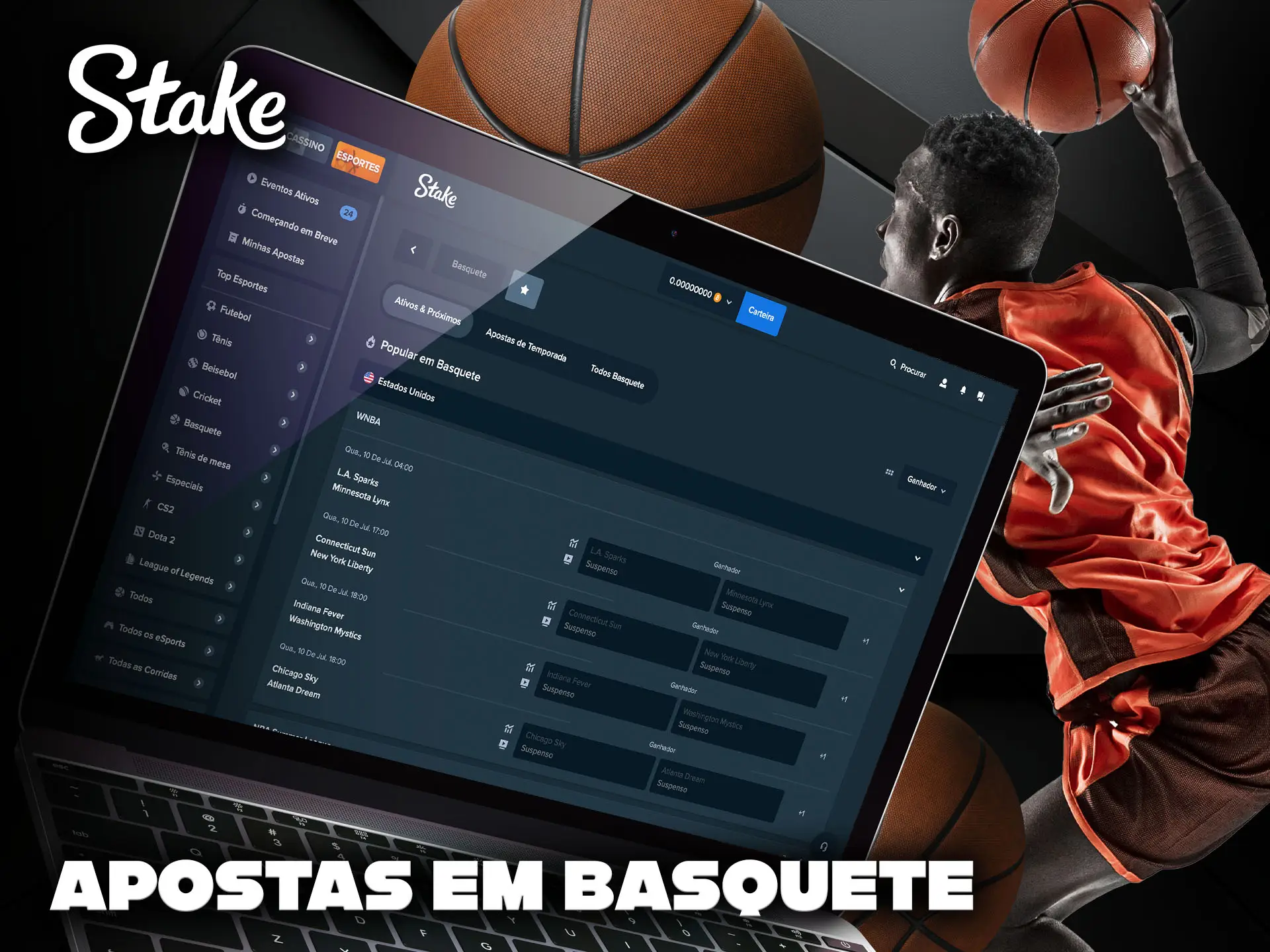 Opções de apostas em basquete na Stake.