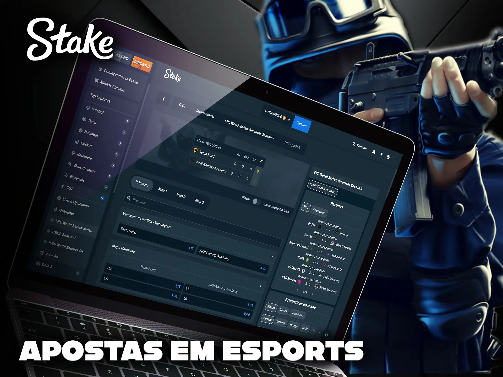 Apostas em esportes cibernéticos na casa de apostas Stake.