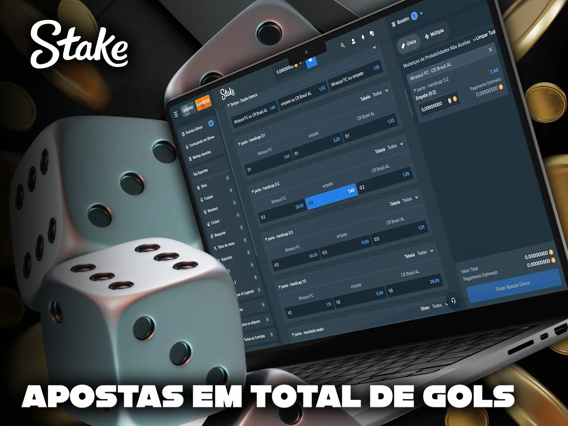 Aposte no número total de gols na Stake.