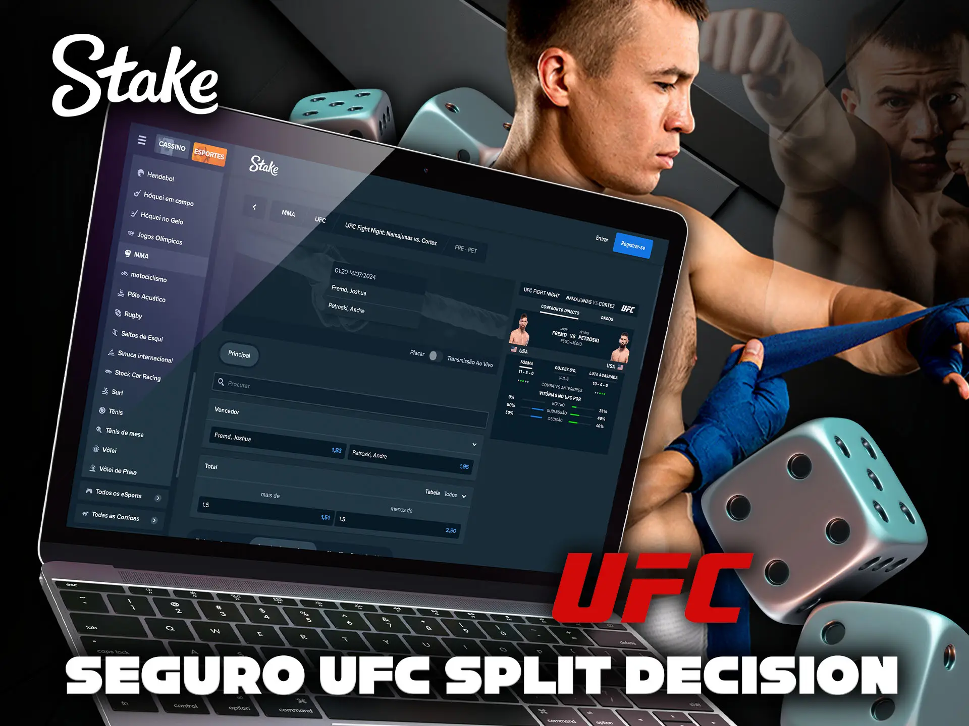 Seguro UFC Split Decision na plataforma Stake.